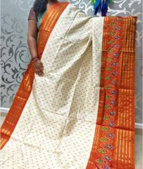 Cream and Orange pochampally ikkat pure silk sarees with All over Ikkat design