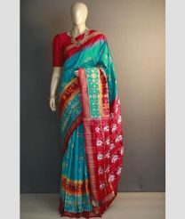 Blue Jay and Crimson pochampally ikkat pure silk sarees with Pochampally Border design