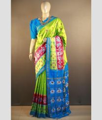 Parrot Green and Blue pochampally ikkat pure silk sarees with Pochampally Border design