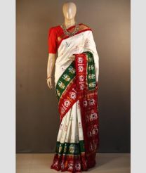 White and Red pochampally ikkat pure silk sarees with Pochampally Border design