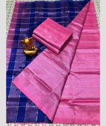 Navy Blue and Rose Pink pochampally ikkat pure silk sarees with All over Checks design