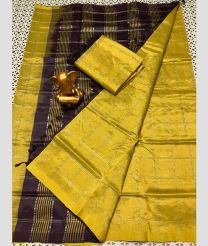 Chocolate and Yellow pochampally ikkat pure silk sarees with All over Checks design