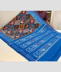 Blue and Black pochampally ikkat pure silk sarees with All over Rajkot Patola Madthasu design