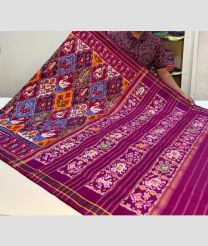 Magenta and Lite blue pochampally ikkat pure silk sarees with All over Rajkot Patola Madthasu design