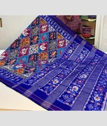 Royal Blue and Mustard Yellow pochampally ikkat pure silk sarees with All over Rajkot Patola Madthasu design