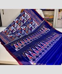 White and Royal Blue pochampally ikkat pure silk sarees with All over Pochampally ikkat design