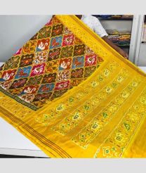 Mehendi Green and Yellow pochampally ikkat pure silk sarees with All over Pochampally ikkat design