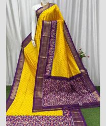 Yellow and Plum Purple pochampally ikkat pure silk sarees with All over Checks design