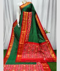 Green and Red pochampally ikkat pure silk sarees with All over Checks design