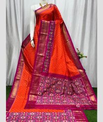 Orange and Magenta pochampally ikkat pure silk sarees with All over Checks design