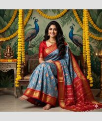 blue colour pochampally ikkat pure silk sarees with All over design