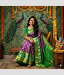 purple and green colour pochampally ikkat pure silk sarees with All over design