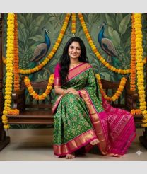 green colour pochampally ikkat pure silk sarees with All over design