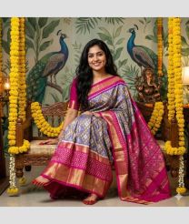 gray and purple colour pochampally ikkat pure silk sarees with All over design