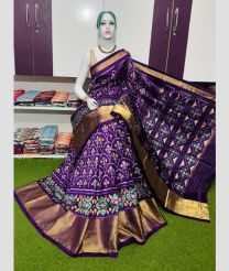 violet colour pochampally ikkat pure silk sarees with All over Printed design