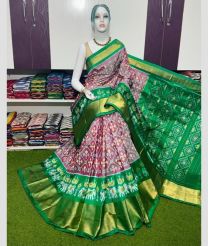 green and purple colour pochampally ikkat pure silk sarees with All over Printed design