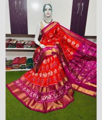magenta red and purple colour pochampally ikkat pure silk sarees with All over Printed design