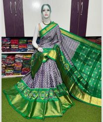 gray and green colour pochampally ikkat pure silk sarees with All over Printed design