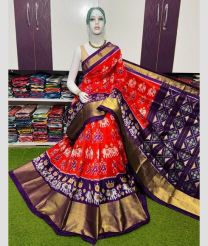 magenta red colour pochampally ikkat pure silk sarees with All over Printed design
