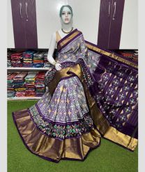 gray colour pochampally ikkat pure silk sarees with All over Printed design