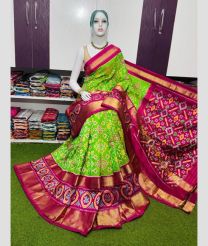 green colour pochampally ikkat pure silk sarees with All over Printed design