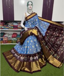 light blue and charcoal colour pochampally ikkat pure silk sarees with All over Printed design