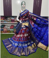 magenta and blue colour pochampally ikkat pure silk sarees with All over Printed design