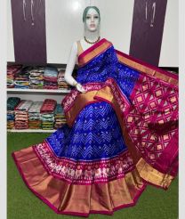 blue and purple colour pochampally ikkat pure silk sarees with All over Printed design