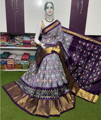 gray and charcoal colour pochampally ikkat pure silk sarees with All over Printed design