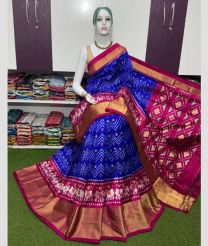 blue and magenta colour pochampally ikkat pure silk sarees with Pochampally Border design