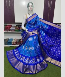 blue colour pochampally ikkat pure silk sarees with Pochampally Border design