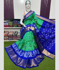 blue and green colour pochampally ikkat pure silk sarees with Pochampally Border design