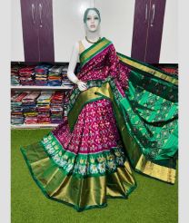 green and purple colour pochampally ikkat pure silk sarees with Pochampally Border design