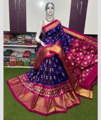 violet and magenta colour pochampally ikkat pure silk sarees with Pochampally Border design
