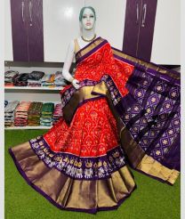 coral and brown colour pochampally ikkat pure silk sarees with Pochampally Border design