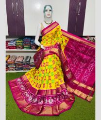 orange and magenta colour pochampally ikkat pure silk sarees with Pochampally Border design