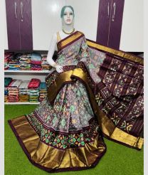 gray and charcoal colour pochampally ikkat pure silk sarees with Pochampally Border design