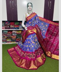 light blue and purple colour pochampally ikkat pure silk sarees with Pochampally Border design