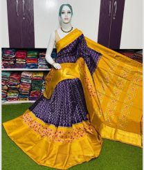orange and chracoal colour pochampally ikkat pure silk sarees with Pochampally Border design