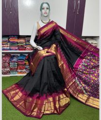 black and purple colour pochampally ikkat pure silk sarees with Pochampally Border design
