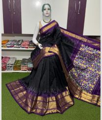 charcoal and purple colour pochampally ikkat pure silk sarees with Pochampally Border design