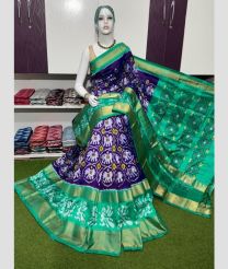 violet and blue colour pochampally ikkat pure silk sarees with Pochampally Border design