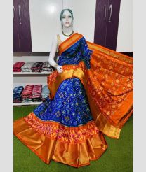 blue and orange colour pochampally ikkat pure silk sarees with Pochampally Border design