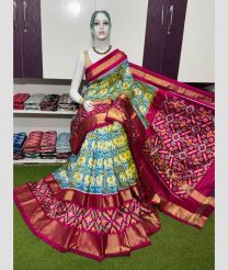 light blue and magenta colour pochampally ikkat pure silk sarees with Pochampally Border design