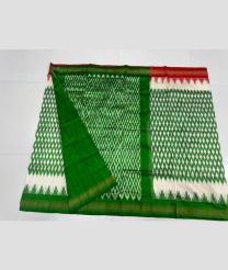 green and white colour pochampally ikkat pure silk sarees with All over design
