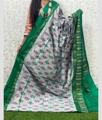 gray and green colour pochampally ikkat pure silk sarees with All over design