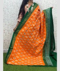 orange colour pochampally ikkat pure silk sarees with All over design