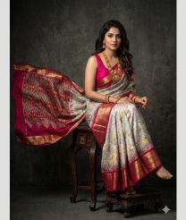gray colour pochampally ikkat pure silk sarees with All over Printed design