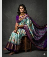 blue colour pochampally ikkat pure silk sarees with All over Printed design
