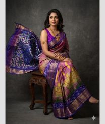 purple colour pochampally ikkat pure silk sarees with All over Printed design